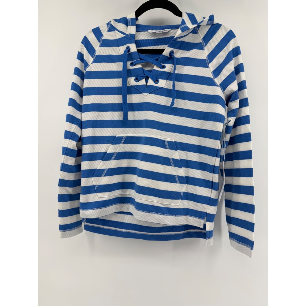 Southern Tide W Ainsley Hoodie Meridian Blue White Striped Lace Up XS NEW